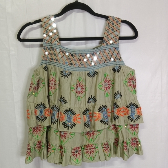 ANTHROPOLOGIE Moulinette Soeurs Lia Tank Top Green Boho Embroidered Size S NWT - Picture 10 of 14